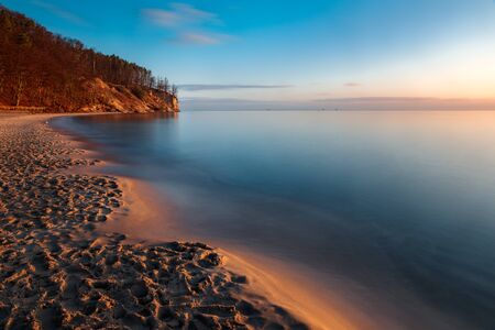 Sunrise at the pier in Or?owo in Gdyniaの写真素材