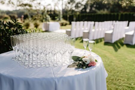 Preparation of a wedding ceremony outdoorsの写真素材