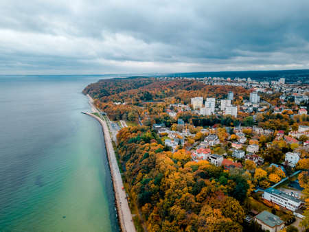 Panorama of Gdynia taken from the air in autumnの写真素材
