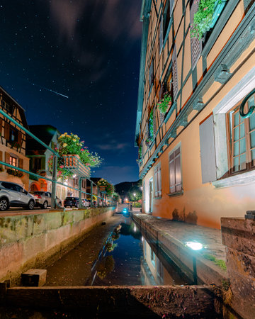 Night photos of the streets of Ribeauvilleの写真素材