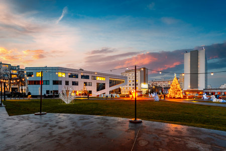 winter christmas decorations in the city of Gdyniaのeditorial素材