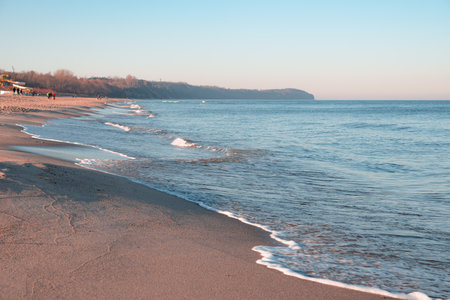 calm sea during the morning on the beach in WÅadysÅawowoの写真素材