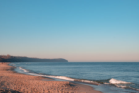 calm sea during the morning on the beach in WÅadysÅawowoの写真素材