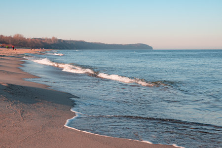 calm sea during the morning on the beach in WÅadysÅawowoの写真素材