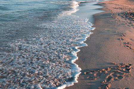 calm sea during the morning on the beach in WÅadysÅawowoの写真素材
