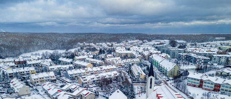 winter over the city district of Gdyniaの写真素材