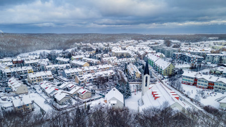 winter over the city district of Gdyniaの写真素材