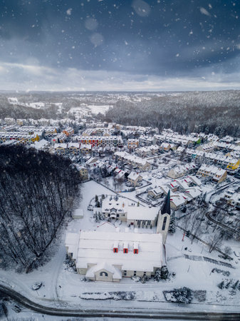 winter over the city district of Gdyniaの写真素材