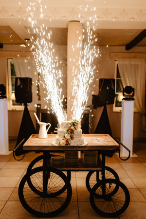wedding cake with sparklersの写真素材