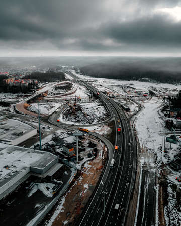 Winter view on the highway in Gdyniaの写真素材