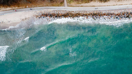 Spring Baltic Sea in Rozewie view from a droneの写真素材