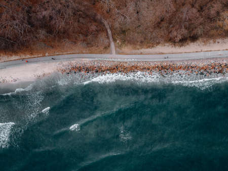 Spring Baltic Sea in Rozewie view from a droneの写真素材
