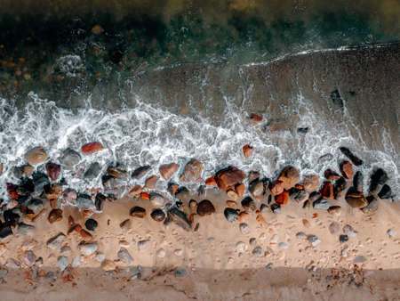 Spring Baltic Sea in Rozewie view from a droneの写真素材