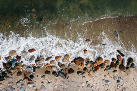 Spring Baltic Sea in Rozewie view from a droneの写真素材