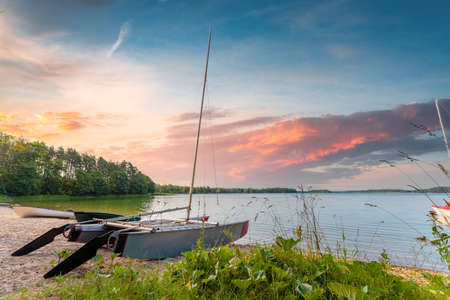 Sunrise at the lake Wdzydzeの写真素材