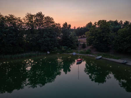 picturesque sunrise in Wdzydze Kiszewskieの写真素材