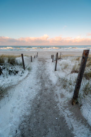 Winter landscape on the beach in Karwiaの写真素材