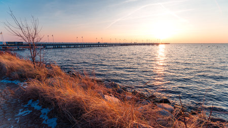sunset on the pier in Jurataの写真素材