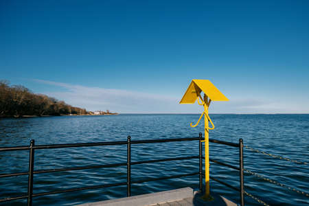 view of the autumn sea from the pierの写真素材
