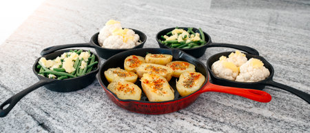 seasonal vegetables prepared grilling in a panの写真素材