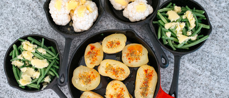 seasonal vegetables prepared grilling in a panの写真素材