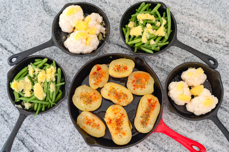 seasonal vegetables prepared grilling in a panの写真素材