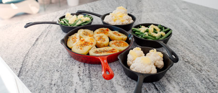 seasonal vegetables prepared grilling in a panの写真素材