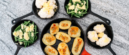 seasonal vegetables prepared grilling in a panの写真素材