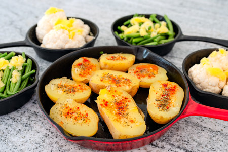 seasonal vegetables prepared grilling in a panの写真素材