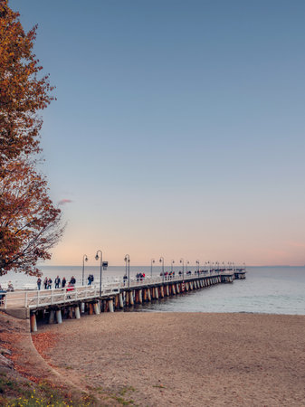autumn view of the pier in Gdynia OrÅowoの写真素材