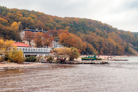 autumn view of the cliff in Gdynia OrÅowoの写真素材