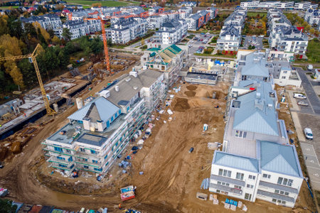 construction site for multi-family buildings built by the developerの写真素材
