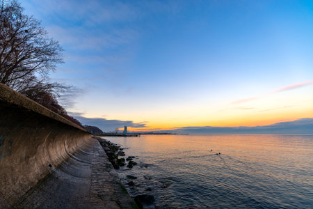 seaside boulevard in Gdynia view of the sea towersの写真素材