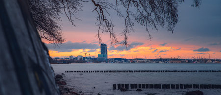 Panorama of the center of Gdynia, view from the beachの写真素材