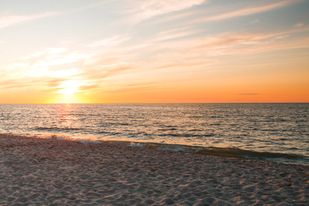 sunset over the baltic sea in polandの写真素材