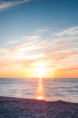 sunset over the baltic sea in polandの写真素材