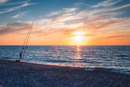 sunset over the baltic sea in polandの写真素材
