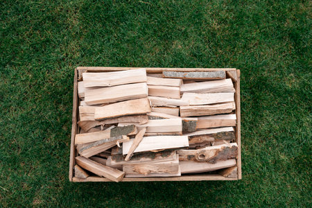 chopped wood ready for the heating seasonの写真素材