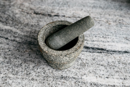 granite mortar for grinding spicesの写真素材
