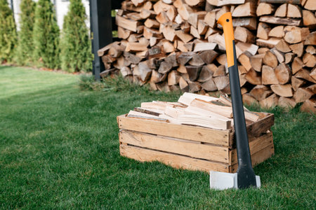 chopped wood ready for the heating seasonの写真素材