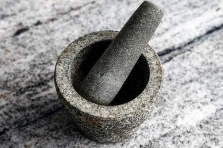 granite mortar for grinding spicesの写真素材