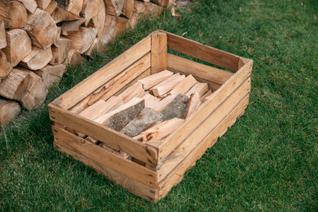 chopped wood ready for the heating seasonの写真素材
