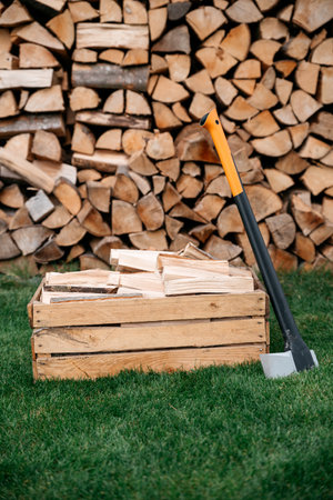 chopped wood ready for the heating seasonの写真素材
