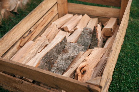 chopped wood ready for the heating seasonの写真素材