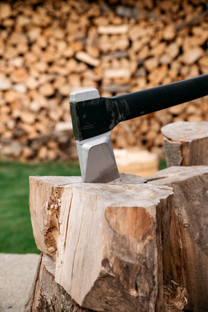 chopped wood ready for the heating seasonの写真素材