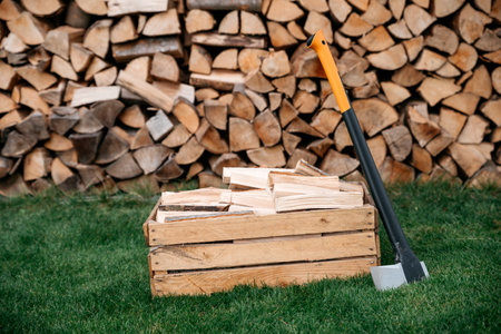 chopped wood ready for the heating seasonの写真素材