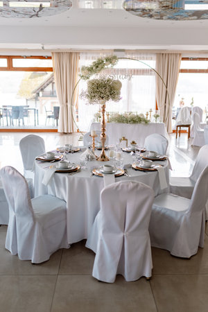 wedding hall prepared for guestsの写真素材