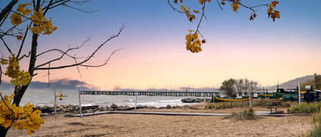 Pier in Gdynia OrÅowo in autumnの写真素材