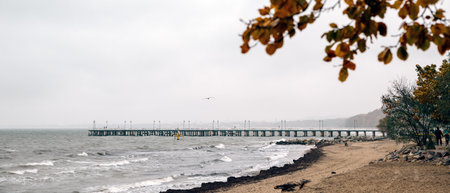 Pier in Gdynia OrÅowo in autumnの写真素材