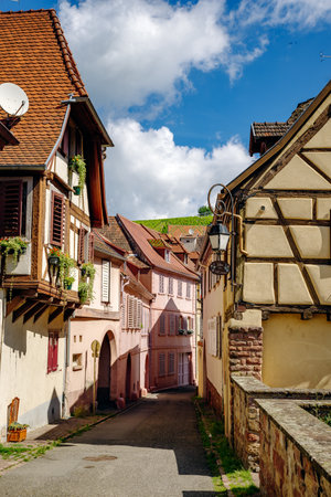the colorful streets of Alsace RibeauvillÃ©の写真素材